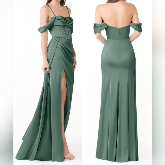 Azazie Amyra Eucalyptus Green Corset Gown Dress - Picture 6 of 6